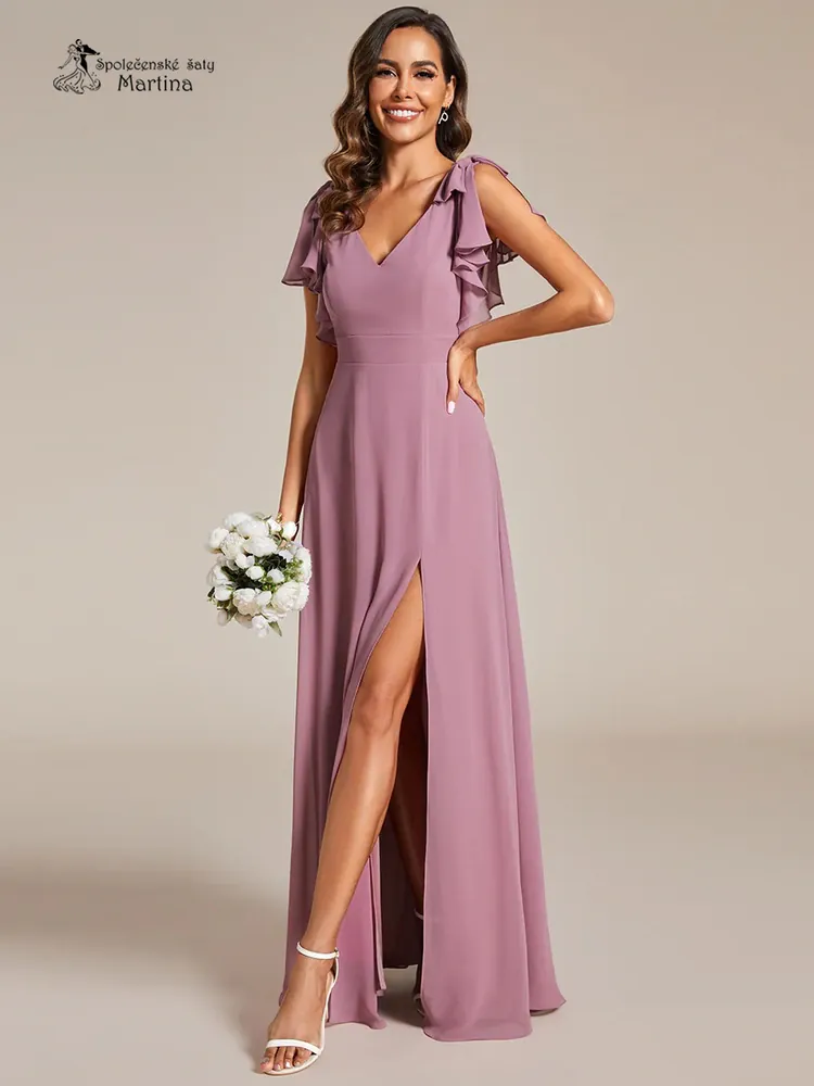 Starorůžové šifonové šaty "Simone" pro družičku či svatebního hosta - vel. 34