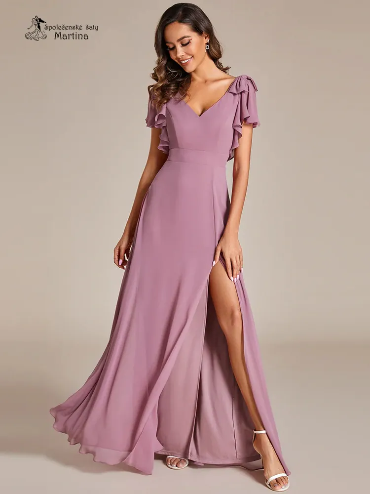 Starorůžové šifonové šaty "Simone" pro družičku či svatebního hosta - vel. 34