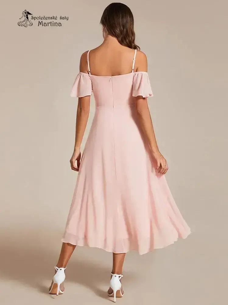 Růžové asymetrické šaty "Belinda" se spadenými rukávy - vel. 36