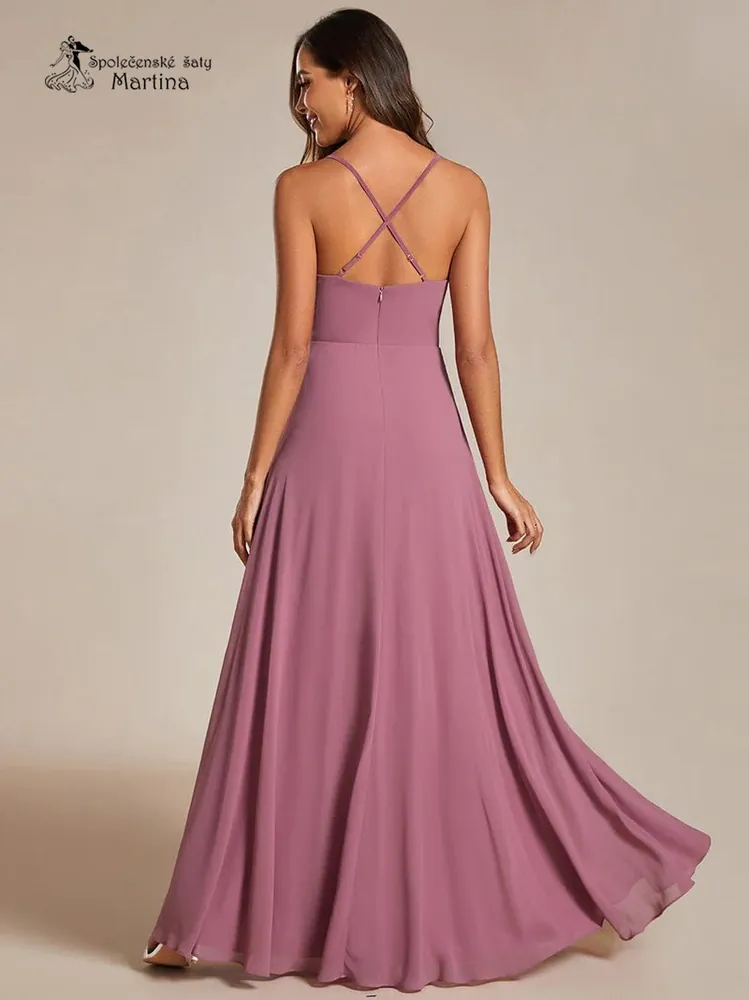 Starorůžové šaty pro družičky či svatebního hosta "Constance" s výstřihem "voda" - vel. 36