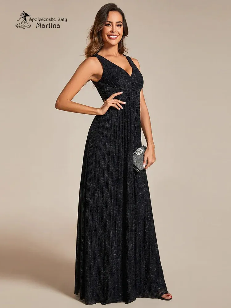 Černé dlouhé společenské šaty "Astrid" z jemné žebrované látky - vel. 42