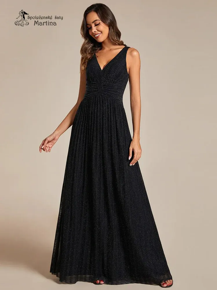 Černé dlouhé společenské šaty "Astrid" z jemné žebrované látky - vel. 42
