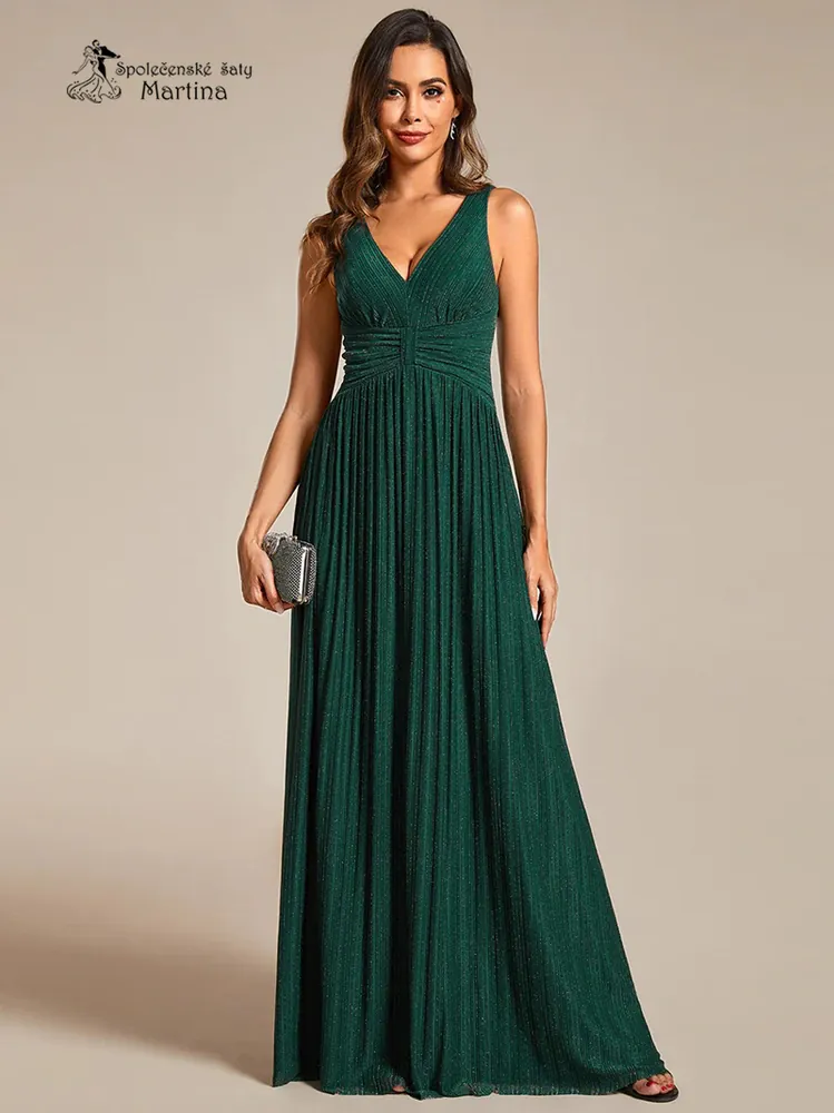 Tmavě zelené dlouhé společenské šaty "Astrid" z jemné žebrované látky - vel. 34