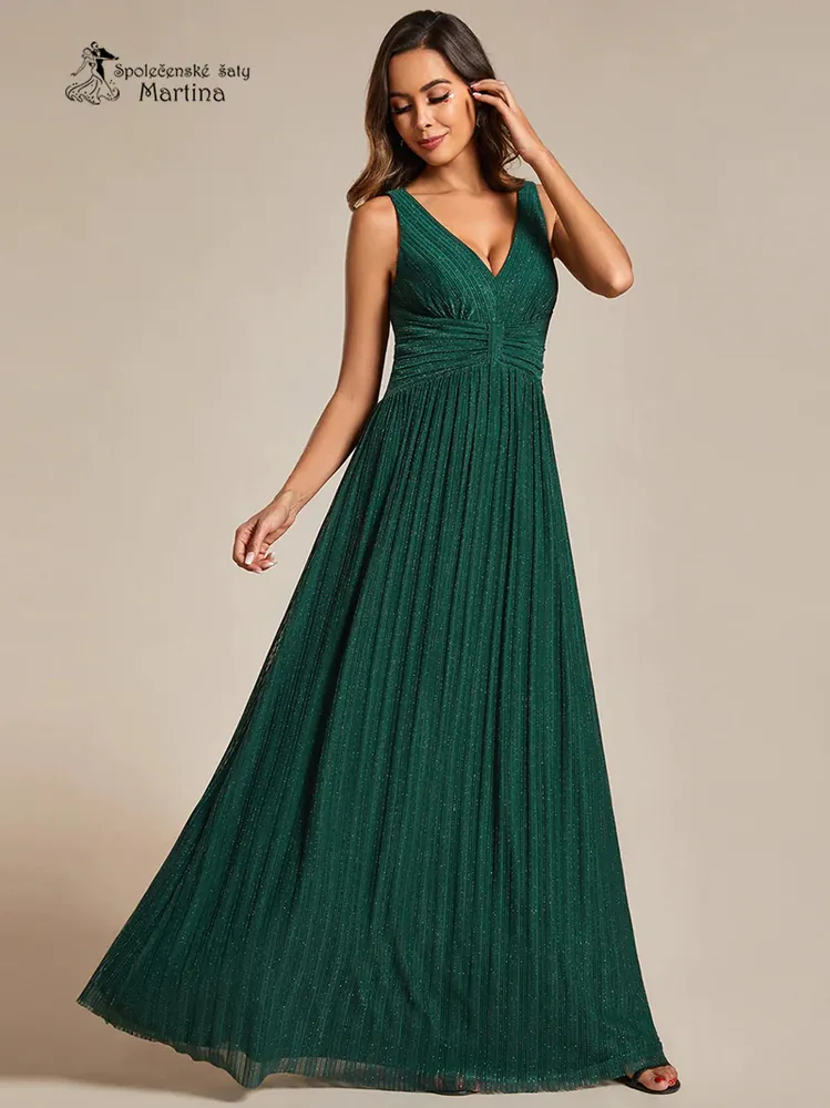 Tmavě zelené dlouhé společenské šaty "Astrid" z jemné žebrované látky - vel. 34