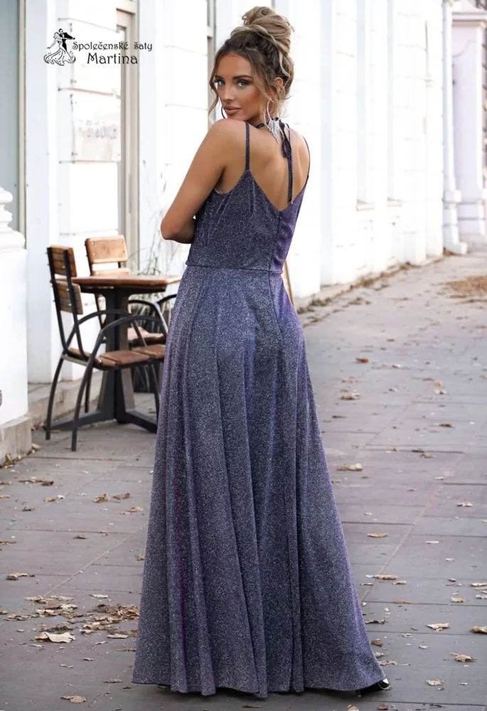 Stříbrno-růžovo-modré brokátové večerní šaty "Scarlet" - vel. 38