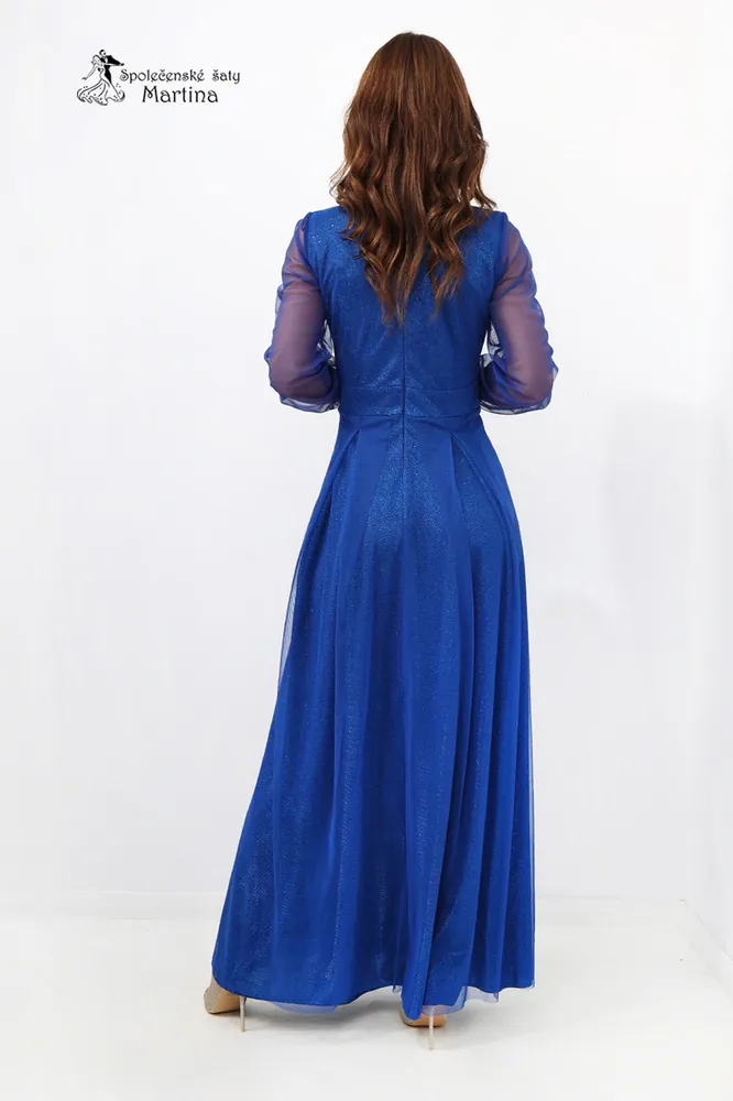 Královsky modré třpytivé tylové šaty s dlouhým rukávem "Zoey" - vel. 38