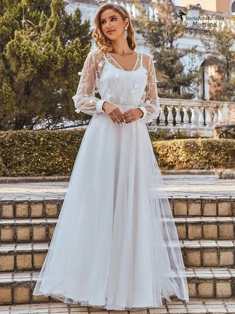 Svatební šaty se zdobenými rukávy "Chelsie" - vel. 38