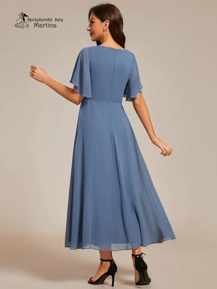 Dusty navy midi šaty pro svatební maminku či hosta "Mousse" s volnými rukávy - vel. 40