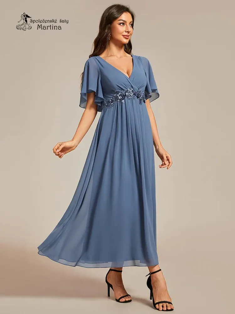 Dusty navy midi šaty pro svatební maminku či hosta "Mousse" s volnými rukávy - vel. 40