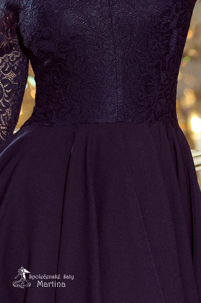 Asymetrické šaty s krajkou a 3/4 rukávy "Nicolle" - námořnická modř  vel. XL