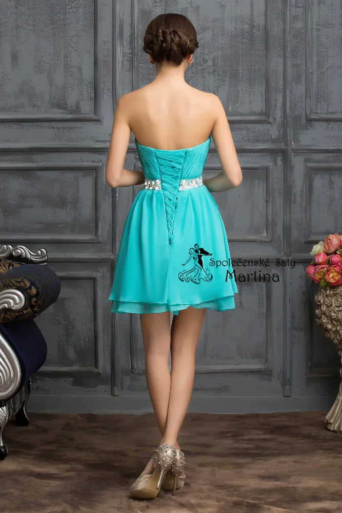 Krátké mintové šifonové šaty se zdobeným pasem "Marie" - vel. 32