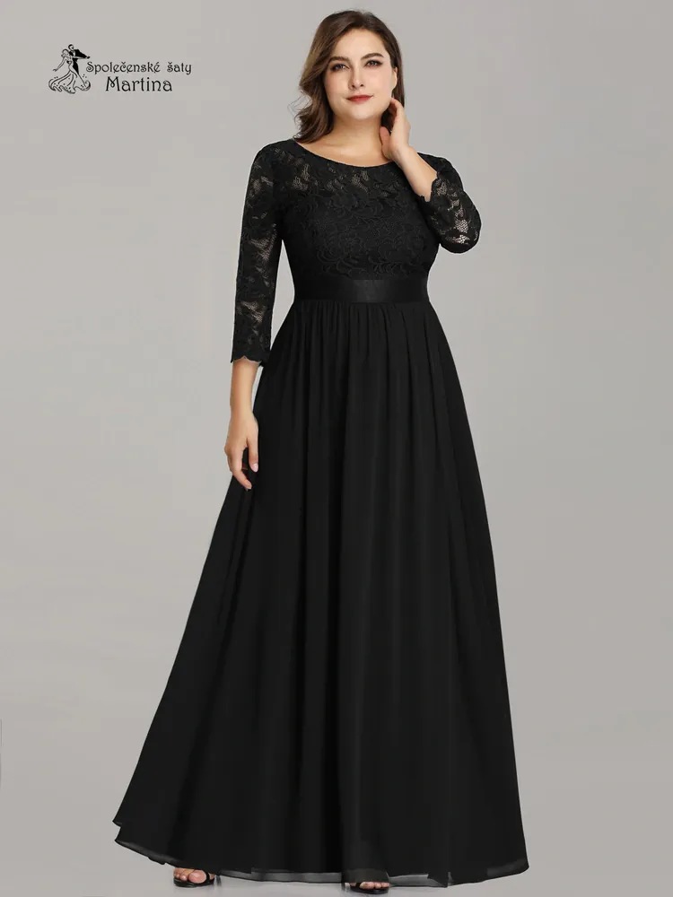 Černé společenské šaty s 3/4 krajkovými rukávy "Trish" - vel. 50