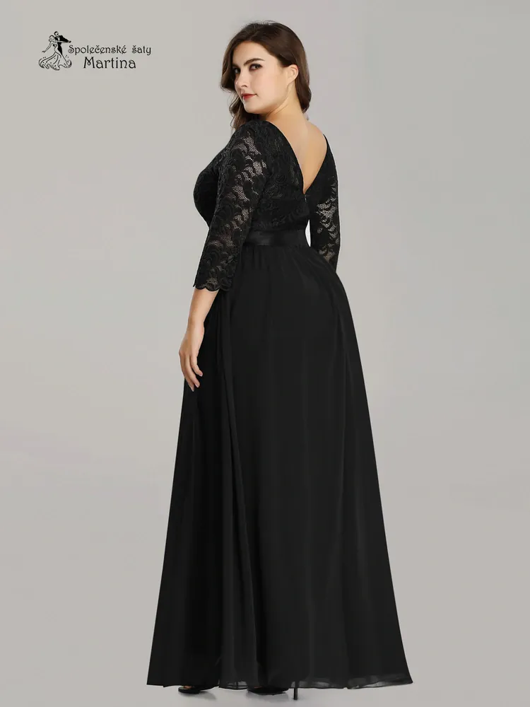 Černé společenské šaty s 3/4 krajkovými rukávy "Trish XXL"