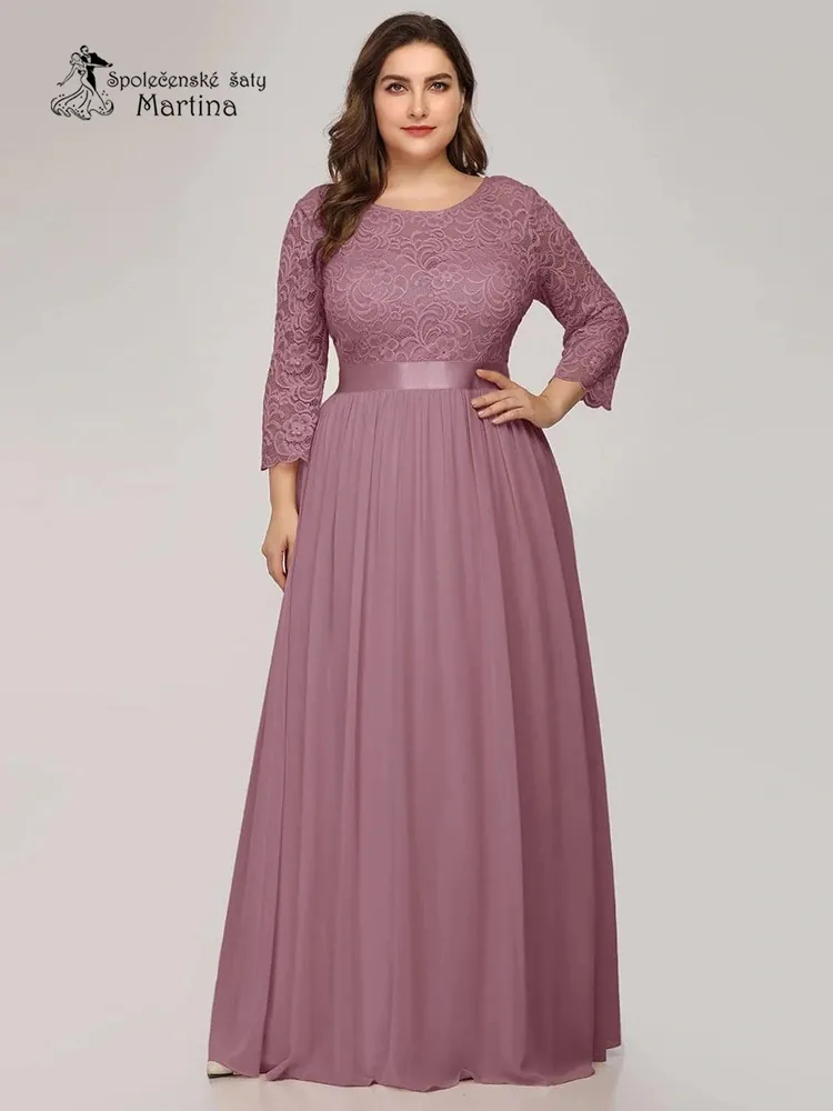 Starorůžové společenské šaty s 3/4 krajkovými rukávy "Trish" - vel. 56