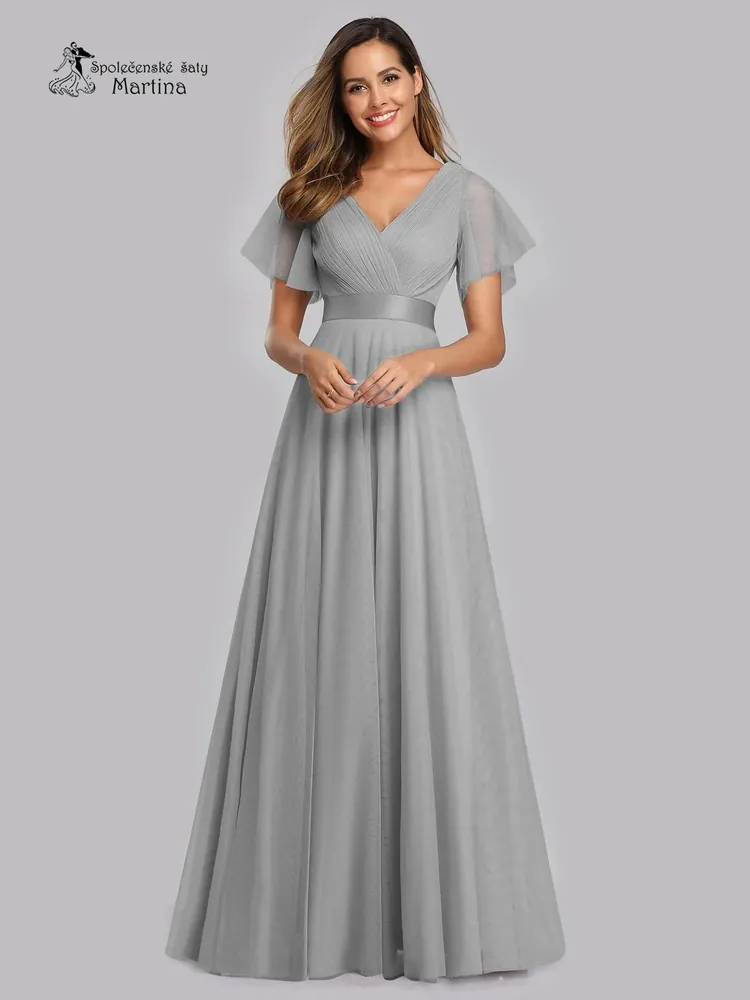 Šedé tylové šaty s krátkým rukávkem “Broke” - vel. 44