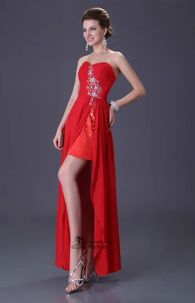 Červené asymetrické šaty se zdobeným živůtkem "Kitty" - vel. 42