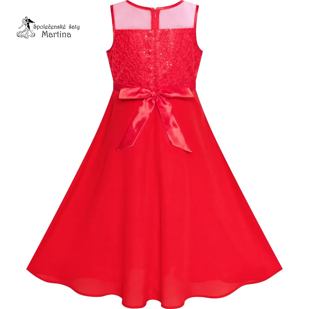 Červené dívčí šifonové šaty "Petra" 6-14 let - vel. 12