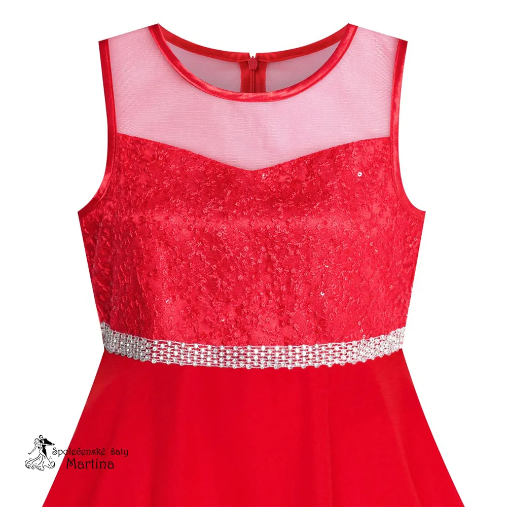 Červené dívčí šifonové šaty "Petra" 6-14 let - vel. 12