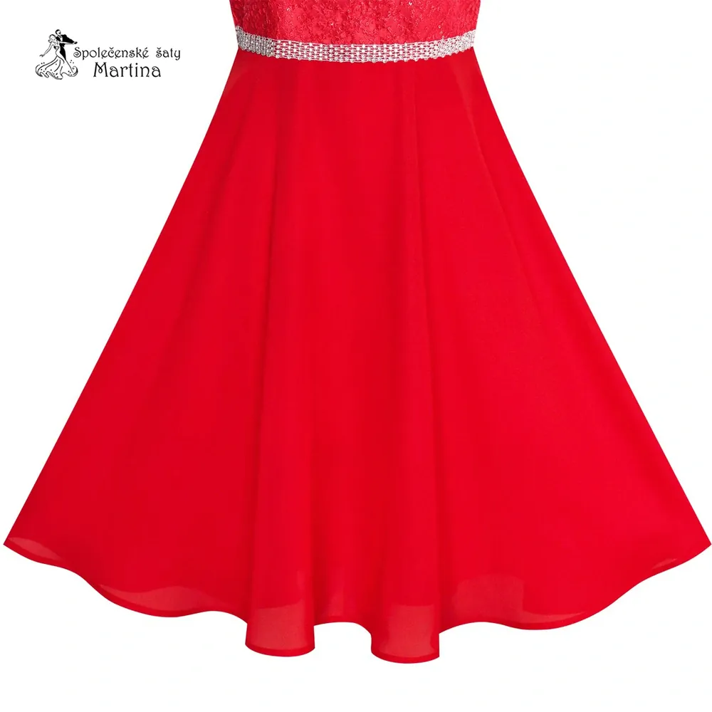 Červené dívčí šifonové šaty "Petra" 6-14 let - vel. 12