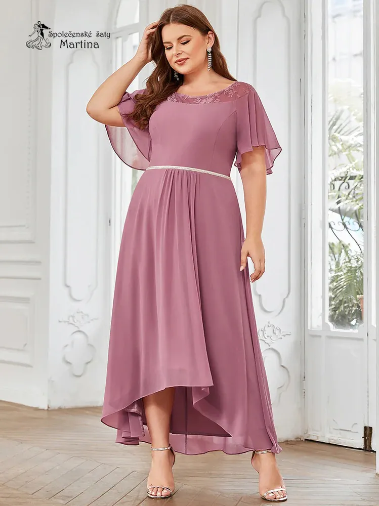 Starorůžové asymetrické šifonové šaty "Lareyna" s volnými rukávy