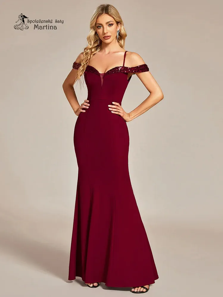 Vínové večerní bodycon šaty "Baillie" se spadenými ramínky