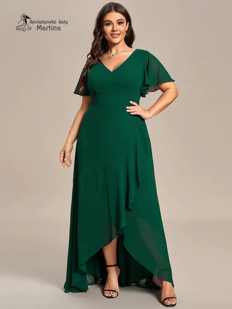 Dlouhé asymetrické zelené šaty "Rubye" s volnými rukávy