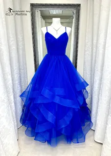 Královsky modré maturitní šaty "Brooklyn" s volány v sukni