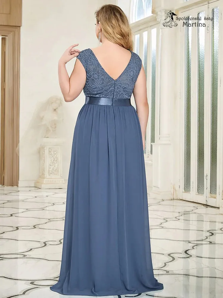 Dusty navy společenské šaty "Siera XXL" s krajkovým živůtkem