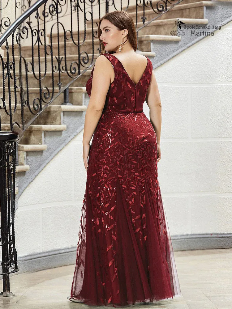 Vínové společenské bodycon šaty "Bridgitte" - vel. 50