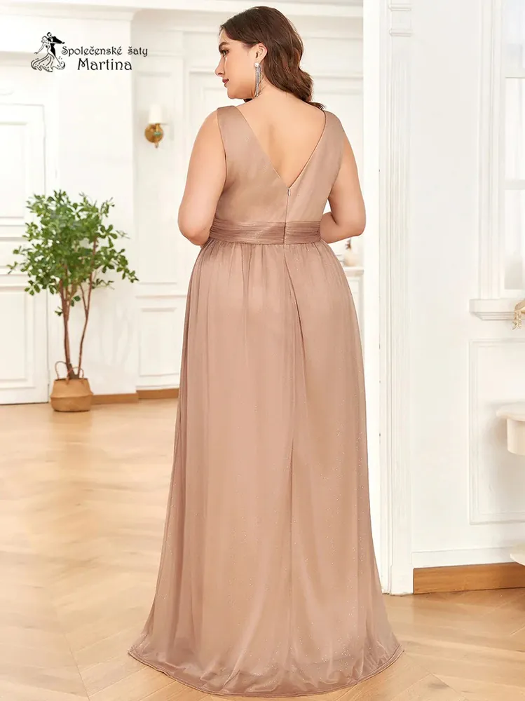 Dlouhé třpytivé béžovo-zlaté šaty "Parma XXL"