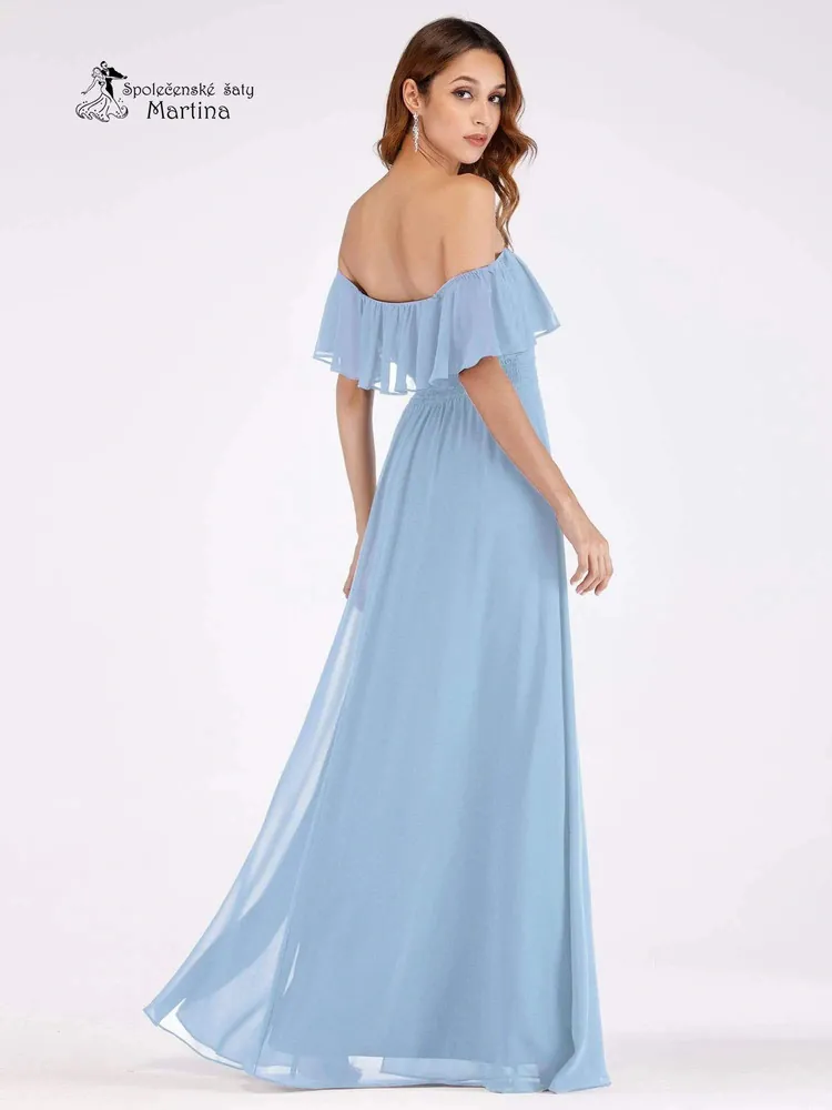 Blankytně modré šaty pro družičky "Alma" se spadenými rukávy 