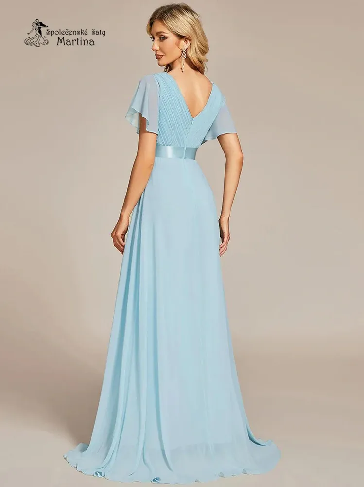 Světle modré šifonové šaty "Camila" antického střihu