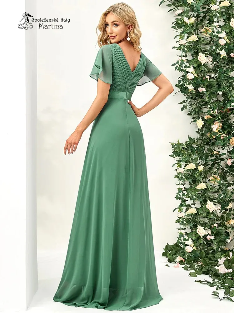 Pistáciové šifonové šaty "Camila" antického střihu