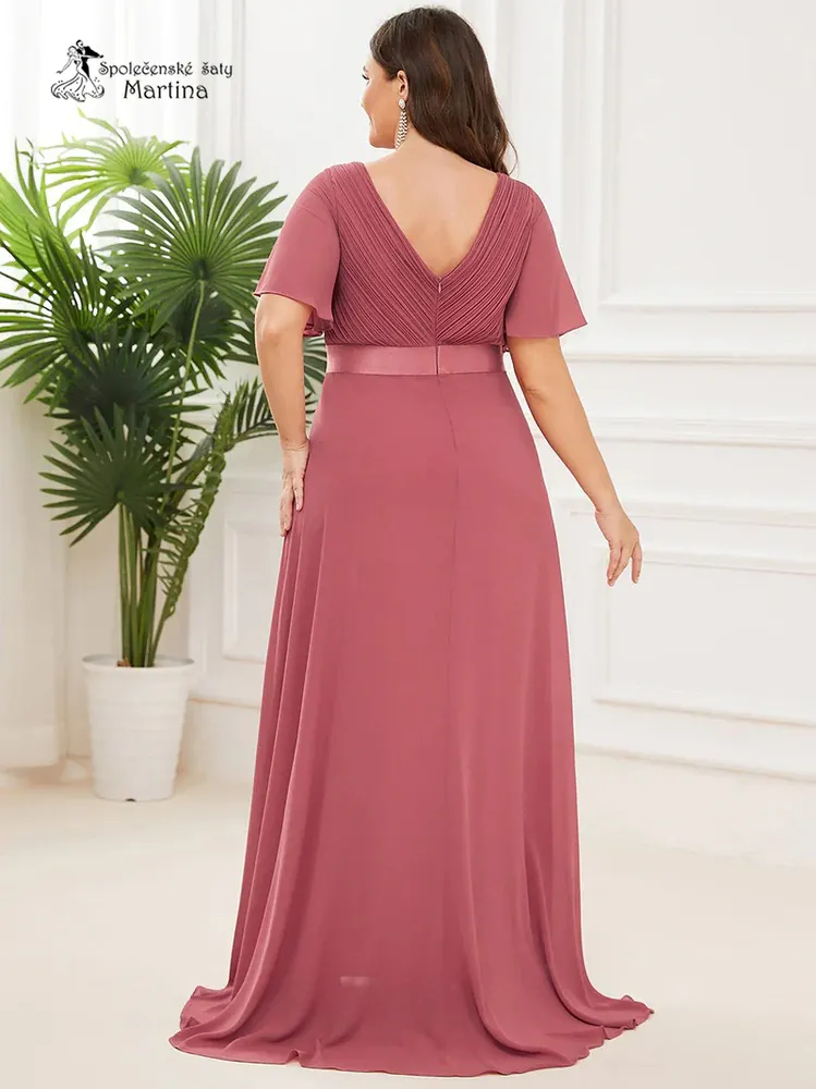 Jahodové šifonové šaty "Camila XXL" antického střihu