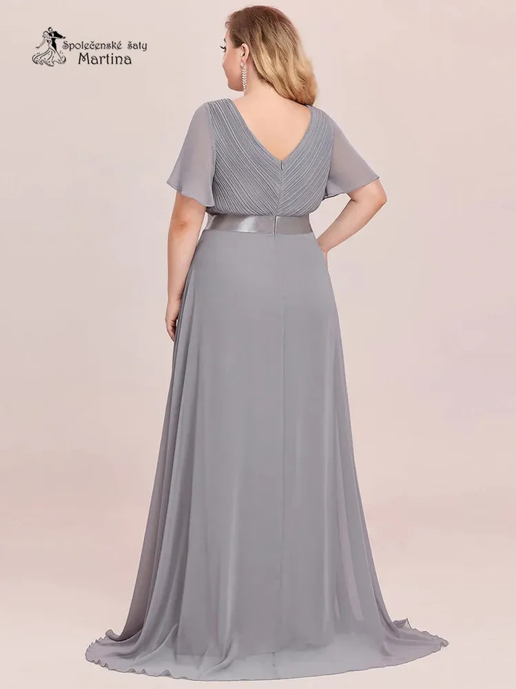 Šedé šifonové šaty "Camila XXL" antického střihu