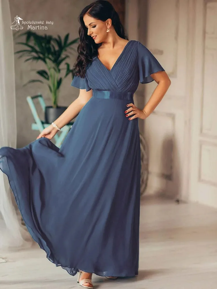 Šifonové šaty "Camila XXL" antického střihu v barvě "dusty navy"