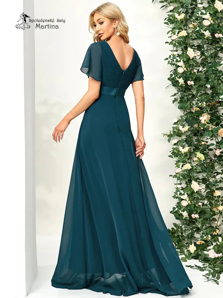 Petrolejové šifonové šaty "Camila" antického střihu - vel. 40