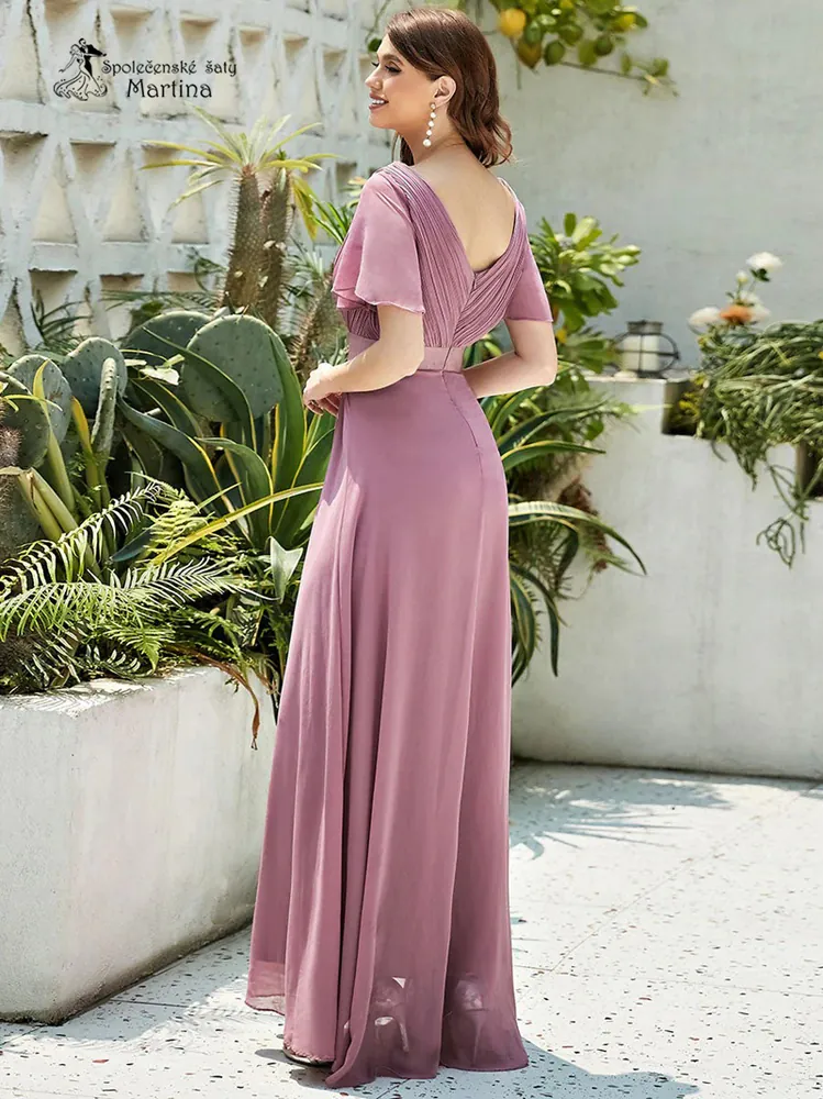 Starorůžové šifonové šaty "Camila" antického střihu - vel. 38