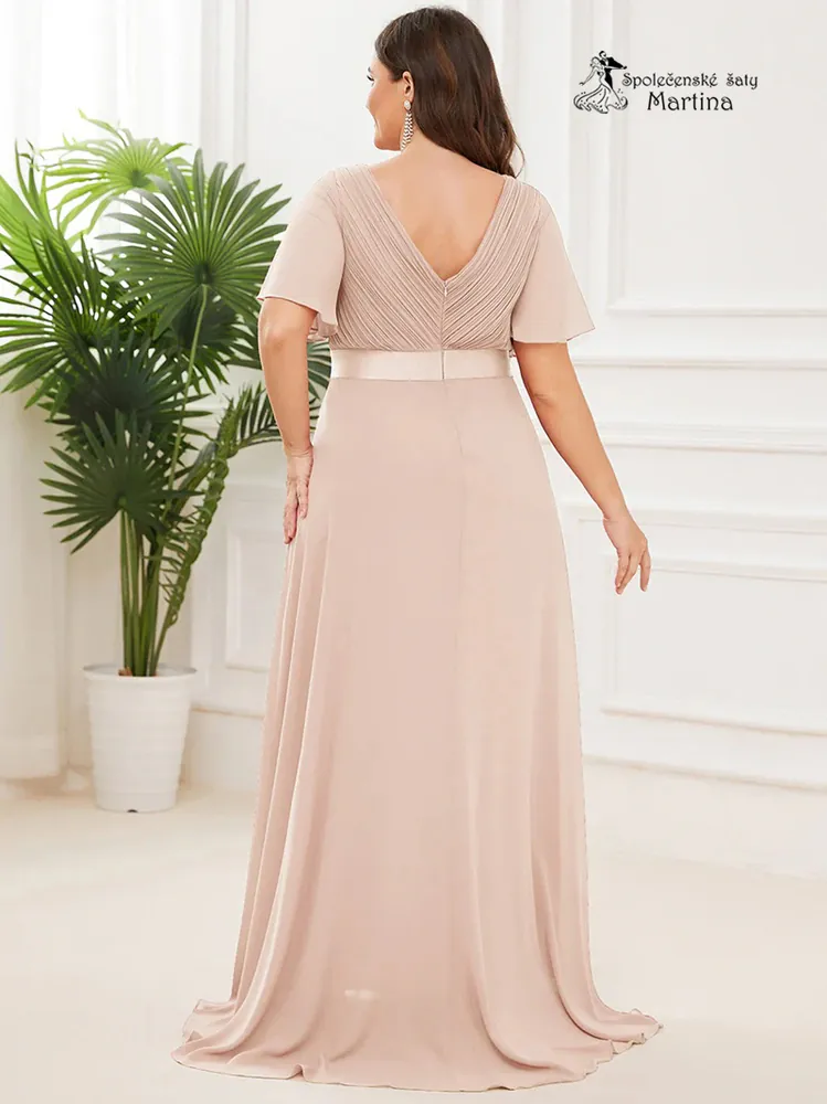 Pudrové šifonové šaty "Camila XXL" antického střihu