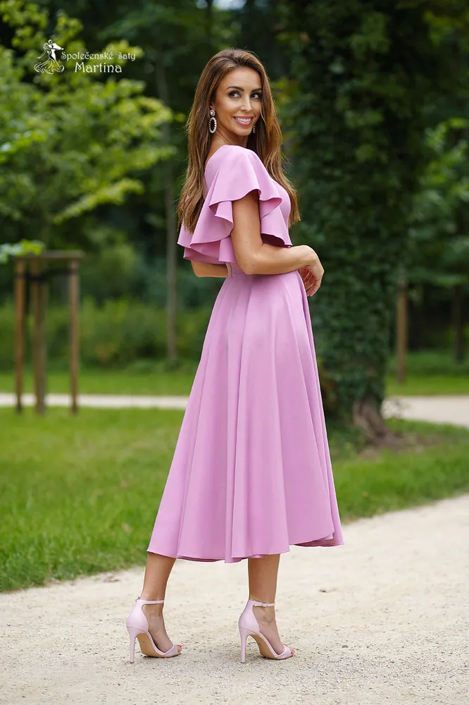 Jahodové společenské šaty "Lora" v délce midi