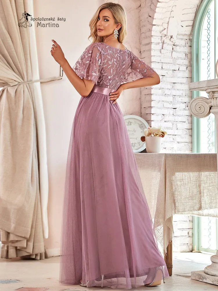 Starorůžové společenské šaty "Celeste" s krátkým rukávkem - vel. 42