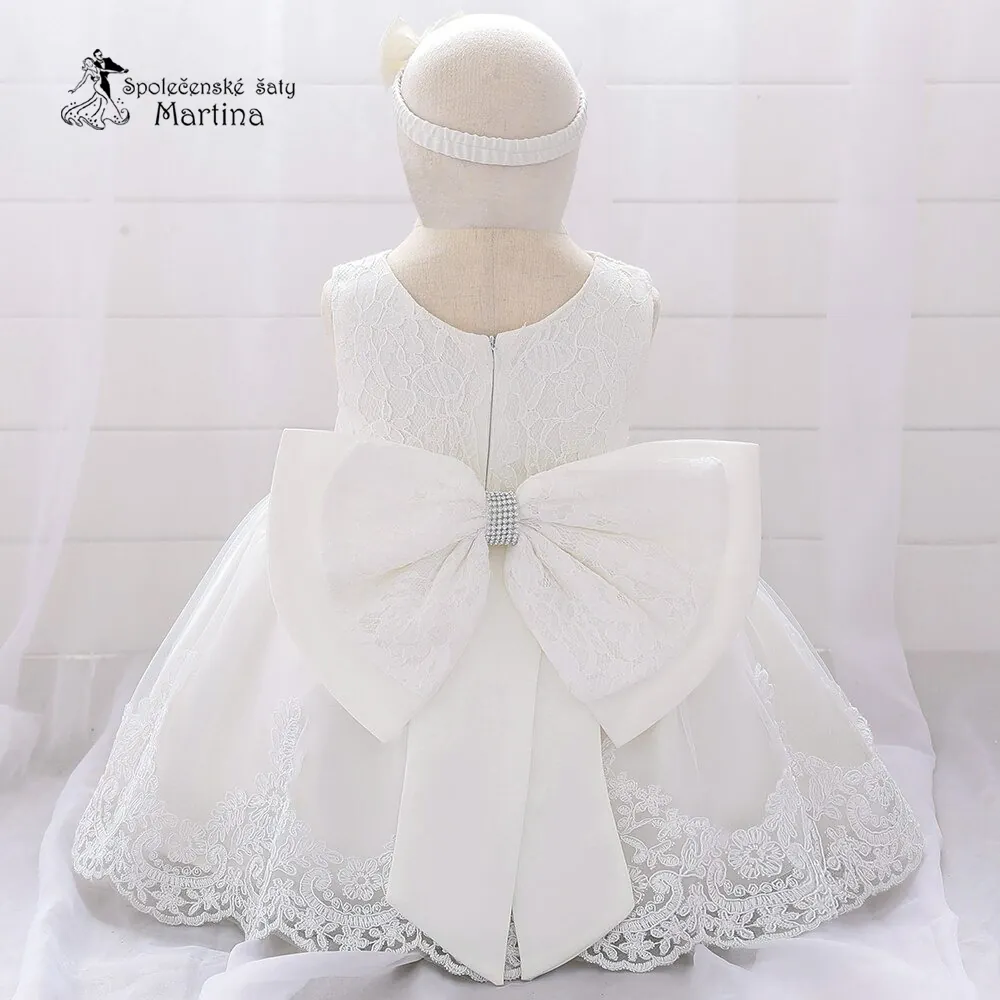 Bílé šatičky pro nejmenší s čelenkou "Adrianka" 0-2 roky