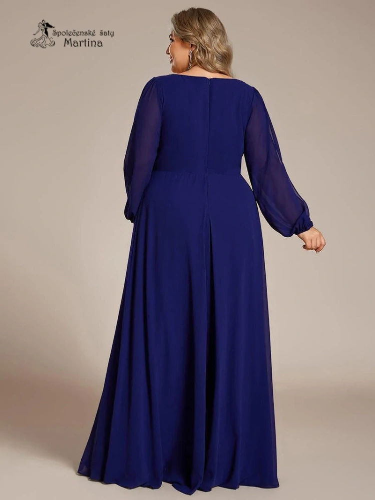 Královsky modré plus size šaty "Harper" s dlouhým rukávem