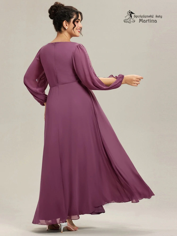 Šeříkové plus size šaty "Harper" s dlouhým rukávem