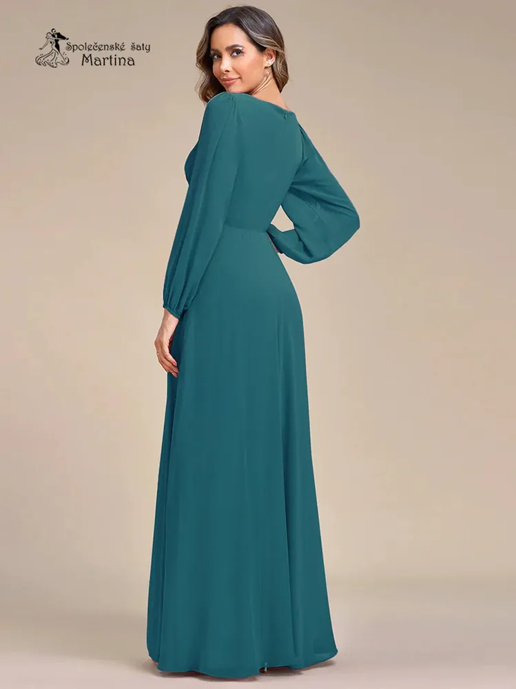 Petrolejové šaty "Harper" s dlouhým rukávem