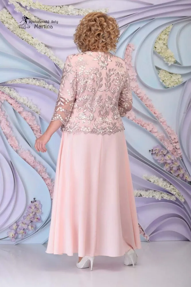 Růžové společenské šaty pro plnoštíhlé s kabátkem "Kristy" 