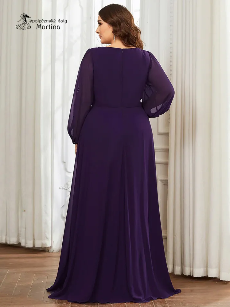 Tmavě fialové plus size šaty "Harper" s dlouhým rukávem