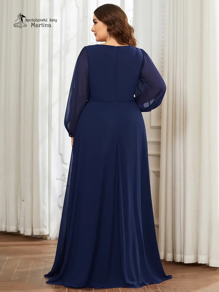 Tmavě modré plus size šaty "Harper" s dlouhým rukávem