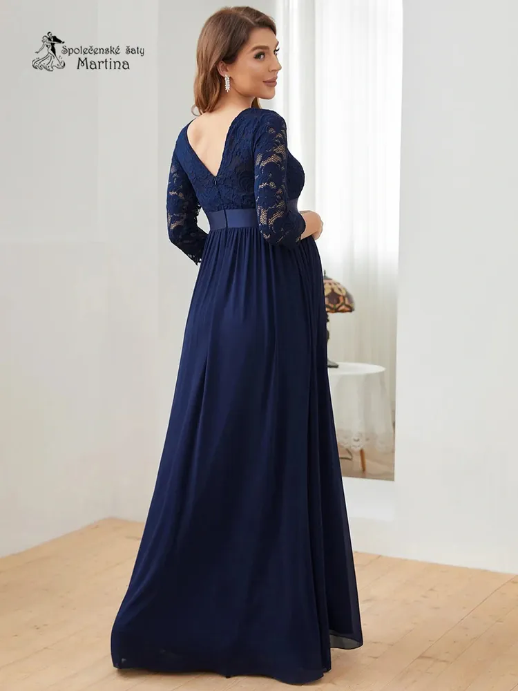 Tmavě modré těhotenské šaty "Avila" s krajkovým živůtkem