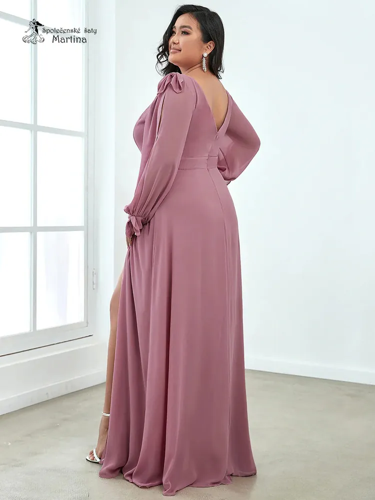 Starorůžové společenské šaty "Allison XXL" s dlouhými rukávy